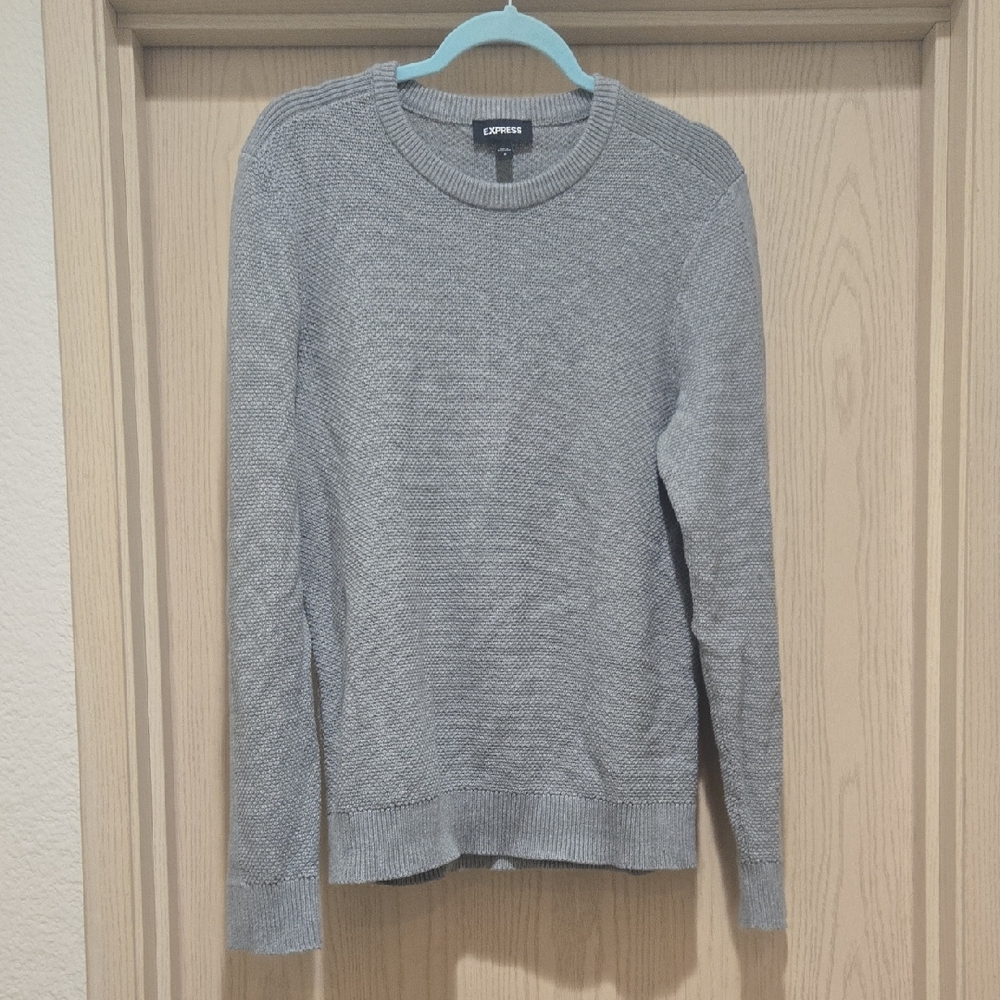 Express Men's Gray Crewneck Knit Sweater